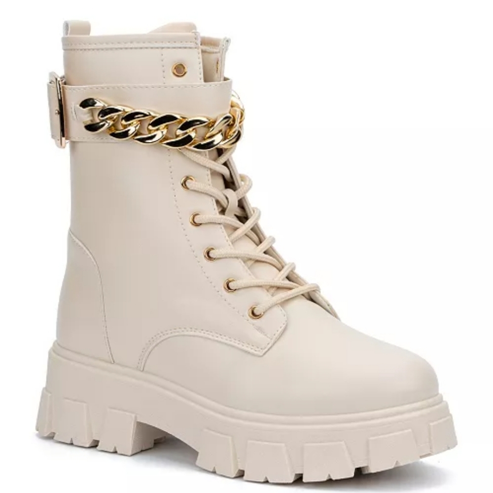 Olivia Miller Women's Ava Chain Detail Laceup Combat Boots Size 8